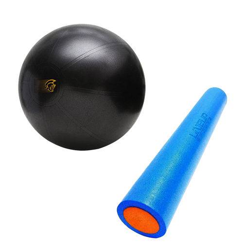 Kit Bola de Exercícios Fit Ball Training 65cm Pretorian + Rolo de Pilates 90x15cm Liveup Ls3764a