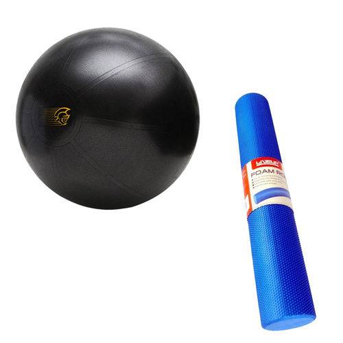 Kit Bola de Exercícios Fit Ball Training 65cm Pretorian + Rolo de Pilates 90x15cm Liveup Ls3766-a