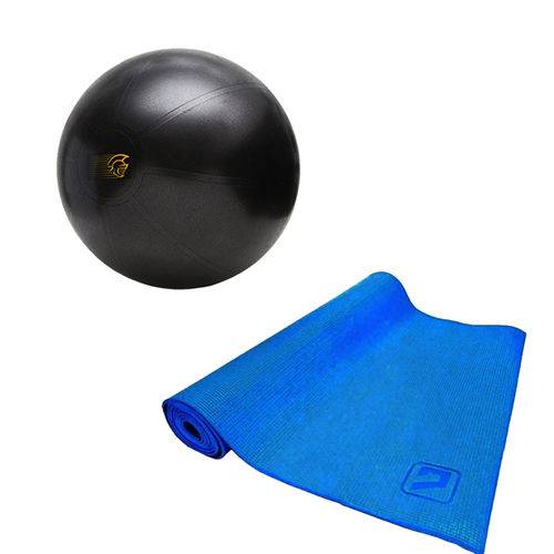 Kit Bola de Exercícios Fit Ball Training 65cm Pretorian + Tapete de Yoga Azul Liveup Ls3231b