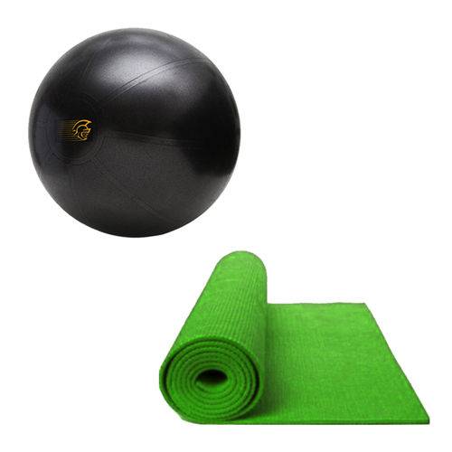 Kit Bola de Exercícios Fit Ball Training 65cm Pretorian + Tapete de Yoga Verde Liveup Ls3231g