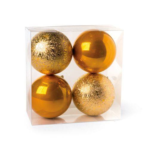 Kit Bola de Natal P/pendurar Árvore Natal 4pçs 12cm Dourado