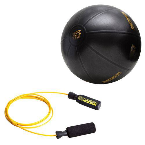 Kit Bola Fit Ball Training 55cm Pretorian + Corda de Pular em Aço Amarela Pretorian