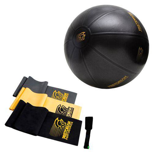 Kit Bola Fit Ball Training 55cm Pretorian + Kit Faixa Elástica com Prendedor de Porta Elastic Bands