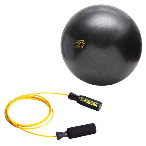 Kit Bola Fit Ball Training 65cm Pretorian + Corda de Pular em Aço Amarela Pretorian