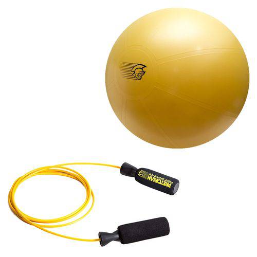 Kit Bola Fit Ball Training 75cm com Bomba de Ar Pretorian + Corda de Pular em Aço Amarela Pretorian