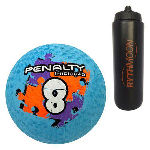 Kit Bola Iniciação de Borracha T08 Penalty Azul + Squeeze Automático 1lt