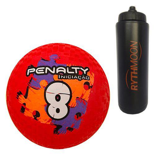 Kit Bola Iniciação de Borracha T08 Penalty Vermelha + Squeeze Automático 1lt