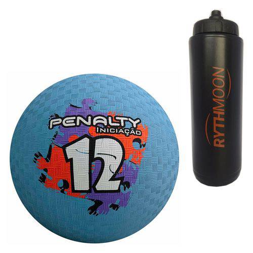 Kit Bola Iniciação de Borracha T12 Penalty Azul + Squeeze Automático 1lt