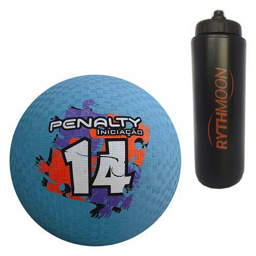 Kit Bola Iniciação de Borracha T14 Penalty Azul + Squeeze Automático 1lt