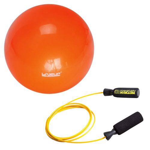 Kit Bola para Yoga Pilates 25 Cm Overball Liveup Ls3225 + Corda de Pular em Aço Amarela Pretorian