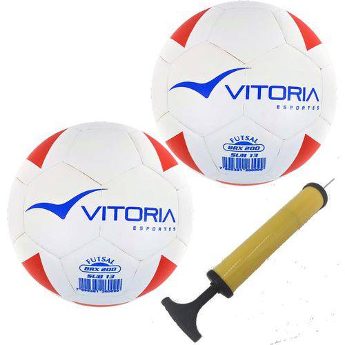 Kit 2 Bolas Futsal Vitoria Brx 200 Sub 13 Infantil Bomba Ar