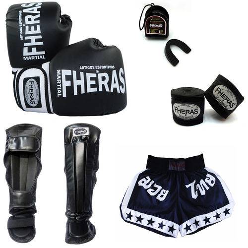 Kit Boxe Muay Thai Orion - Luva Bandagem Bucal CAN. Shorts- PT/BC 10 OZ