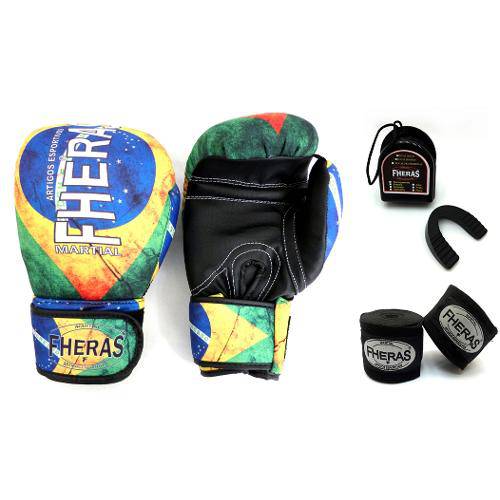 Kit Boxe Muay Thai Fheras Luva Bandagem Bucal 8oz Brasil