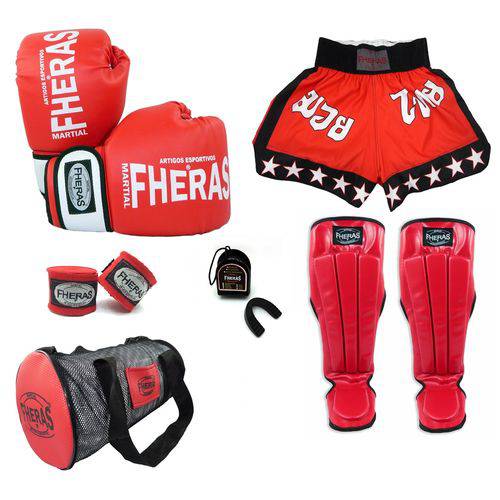 Kit Boxe Muay Thai Fheras Orion Caneleira Bolsa Shorts Vm/BR