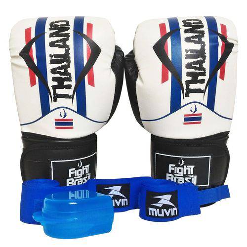 Kit Boxe Muay Thai Luva Bandagens Bucal 12 Oz Fight Brasil Tailândia