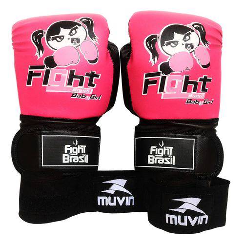 Kit Boxe Muay Thai Luva com Bandagens Infantil 04 Oz Fight Brasil Feminino