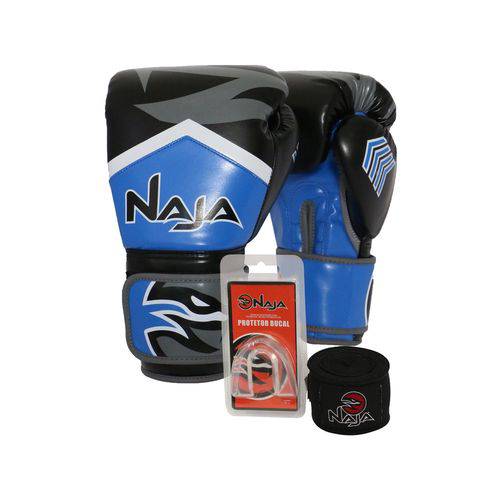Kit Boxe Muay Thai - Luva New Extreme Azul Marinho + Bandagem (2,30 Metros) Preta + Protetor Bucal S