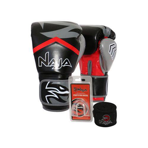 Kit Boxe Muay Thai - Luva New Extreme Preta + Bandagem (2,30 Metros) Preta + Protetor Bucal Simples