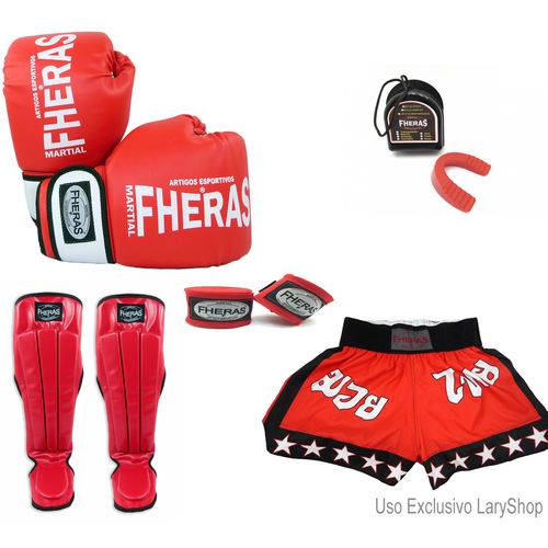 Kit Boxe Muay Thai Orion - Luva Bandagem Bucal Caneleira Anatômica Shorts (ESTRELA) 10 Oz - VM/BC