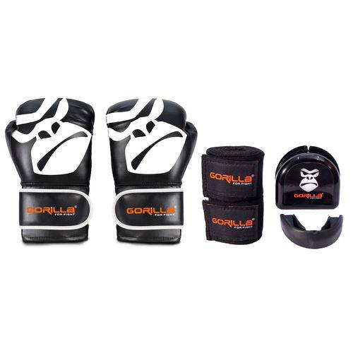 Kit Boxe - MuayThai Full Pretection Luva Boxe/Muay-Thai + Bandagem + Protetor Bucal - 14 Oz Gorilla