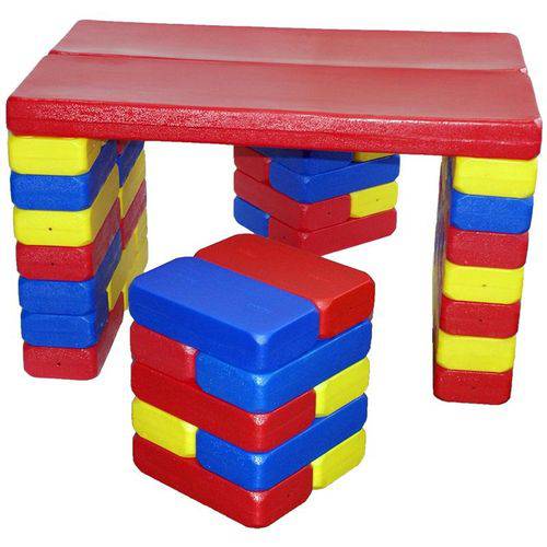 Kit Brick Plastic Table And Banquette 56 Pçs