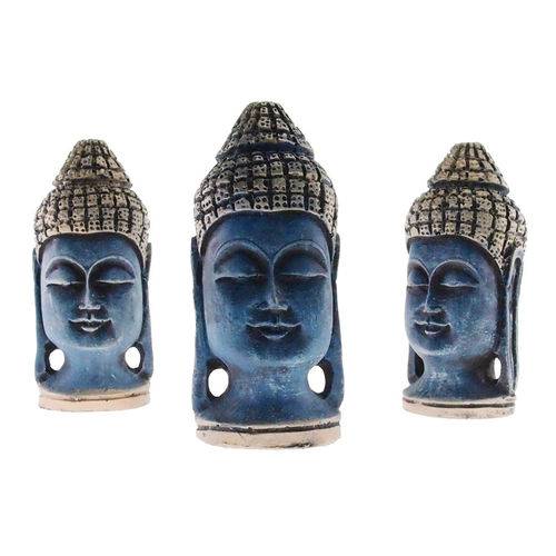 Kit 3 Buda Decorativo Hindu Personalizado Resina Azul 14x7x7