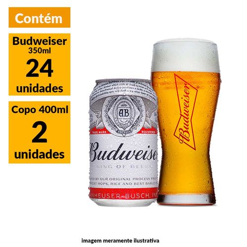 Kit Budweiser 12 Latas 350ml + 2 Copos 400ml