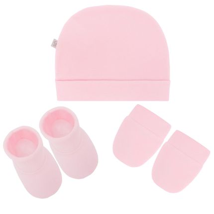 Kit C/ Touca, Luva e Sapatinho para Bebe em Soft Rosa - Pingo Lelê