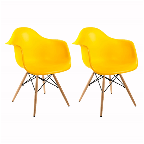 Kit 2 Cadeira Eames Wood Amarela com Braços OR Design 1120
