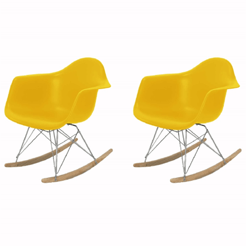 Kit 2 Cadeira Eames Wood Balanço Amarela com Braços OR Design 1122