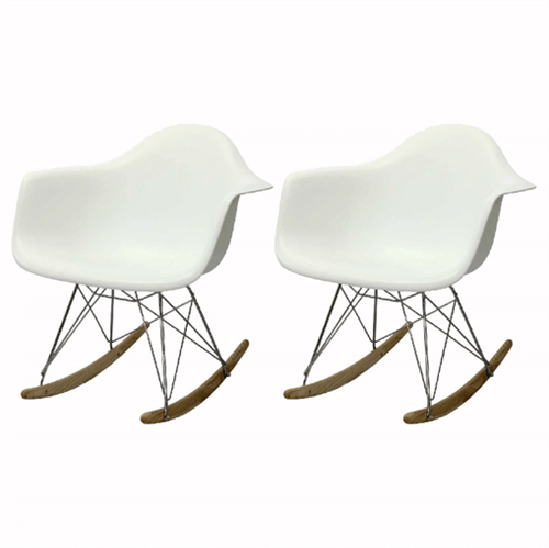 Kit 2 Cadeira Eames Wood Balanço Branca com Braços OR Design 1122