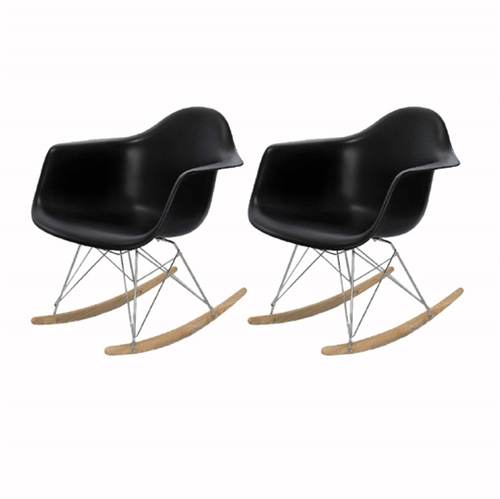 Kit 2 Cadeira Eames Wood Balanço Preta com Braços OR Design 1122