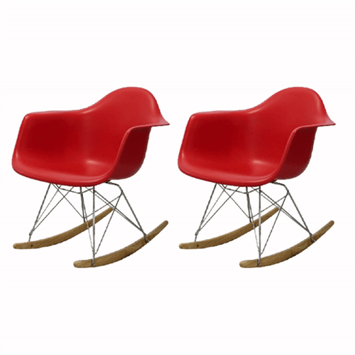 Kit 2 Cadeira Eames Wood Balanço Vermelha com Braços OR Design 1122