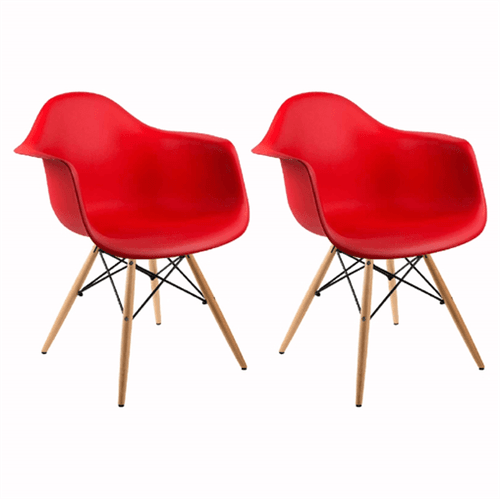Kit 2 Cadeira Eames Wood Vermelha com Braços OR Design 1120