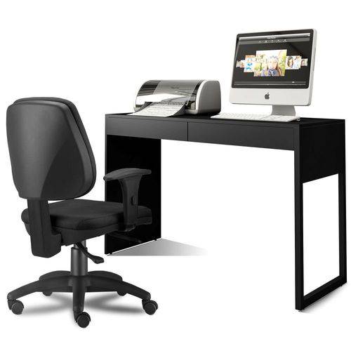 Kit Cadeira Escritório Job Suede e Mesa Escrivaninha Work Preto Fosco - Lymdecor