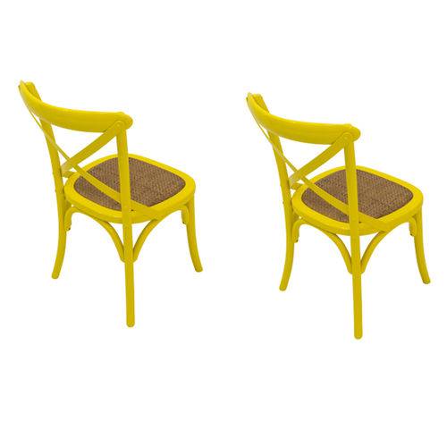 Kit 2 Cadeira Madeira Cor Amarela Assento Palha Trançada Acabamento Laca Trendhouse