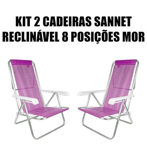 Kit 2 Cadeira Reclinável Alumínio 8 Posições Mor
