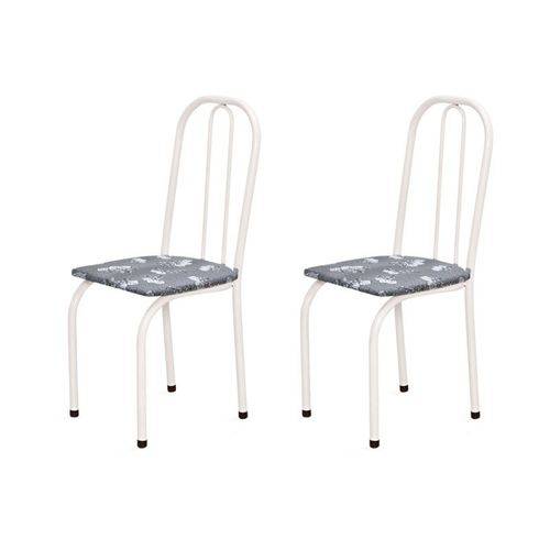 Kit 2 Cadeiras Baixas 0.101 Assento Reto Branco/cinza Claro Floral - Marcheli