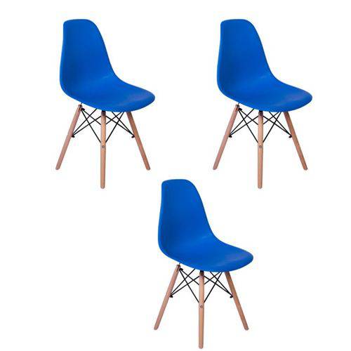 Kit 3 Cadeiras Charles Eames Eiffel Azul Bic