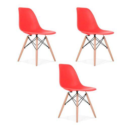 Kit 3 Cadeiras Charles Eames Eiffel Vermelhas