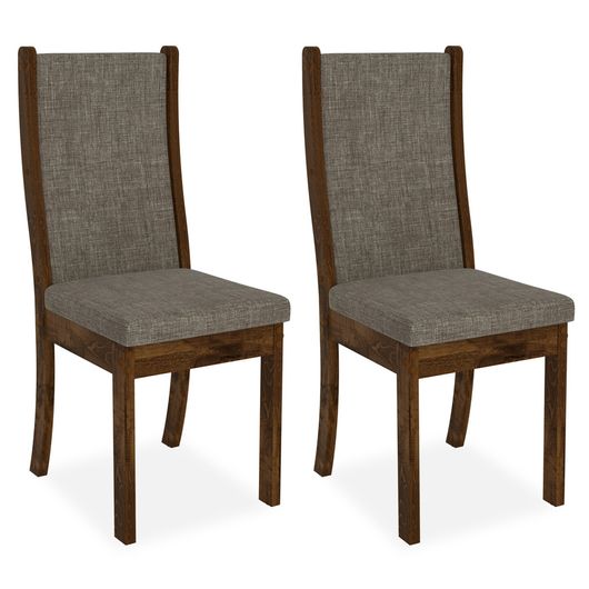 Kit 2 Cadeiras de Jantar, Rústico Malbec, Linho Bronze, Lívia