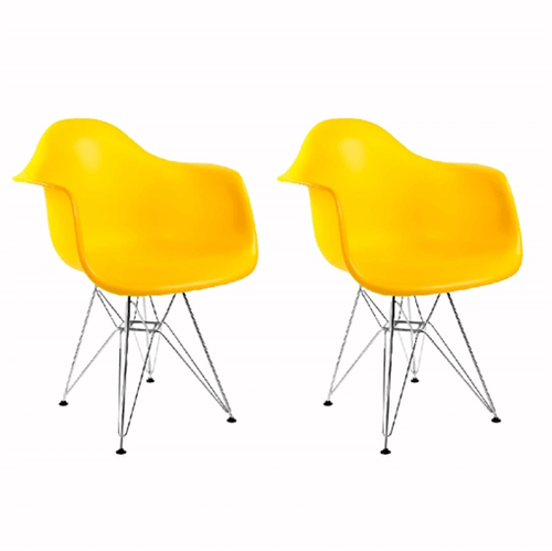 Kit 2 Cadeiras Eames Eiffel Amarela com Braços OR Design 1121
