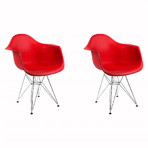 Kit 2 Cadeiras Eames Eiffel Vermelha com Braços OR Design 1121