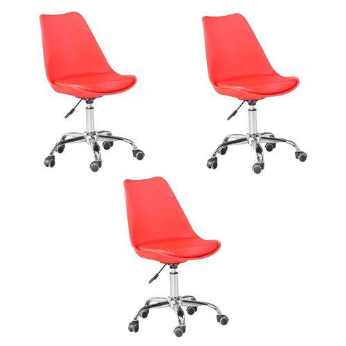 Kit 3 Cadeiras Eames Office em Polipropileno Base Metal Sem Braço