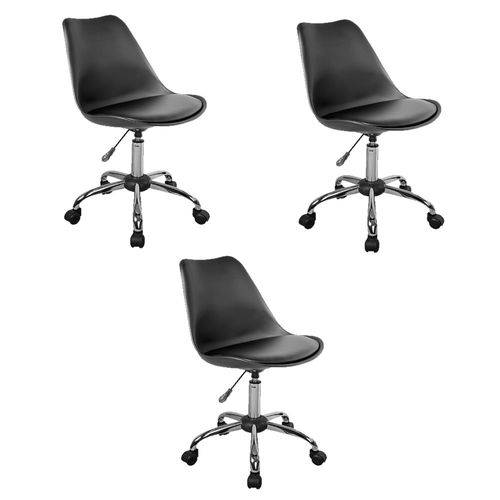 Kit 3 Cadeiras Eames Office em Polipropileno Base Metal Sem Braço