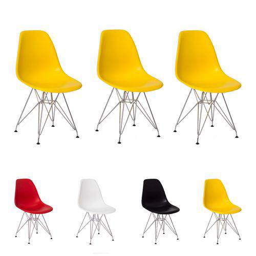 Kit 3 Cadeiras Eiffel Eames Base Cromada Várias Cores - (amarelo)