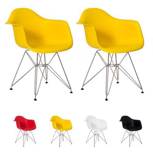 Kit 2 Cadeiras Eiffel Eames C/ Braço Base Cromada - (amarela)