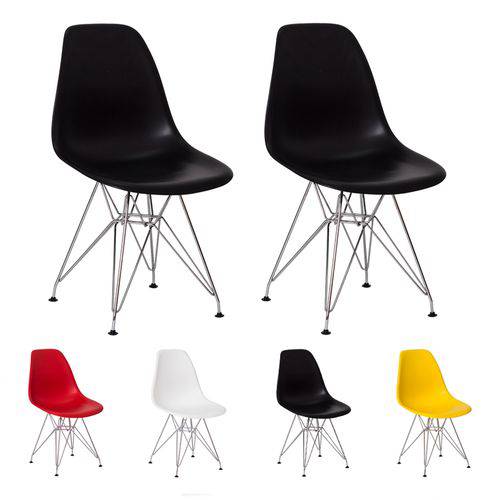 Kit 2 Cadeiras Eiffel Eames Design Base Cromada Várias Cores - (preta)