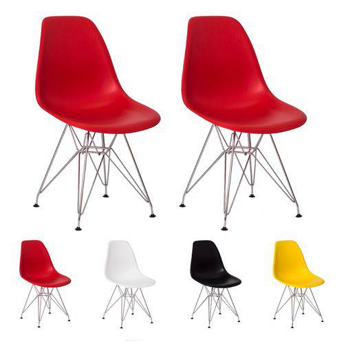 Kit 2 Cadeiras Eiffel Eames Design Base Cromada Várias Cores - (vermelha)