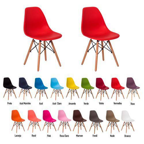 Kit 2 Cadeiras Eiffel Eames Dsw Base Madeira Várias Cores - (vermelha)
